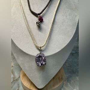 Purple Geode Pendant Necklace Set
